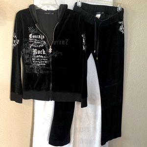 Seven7 Black Velour Glitter Sweat jacket & pants- jacket size L, pants size M